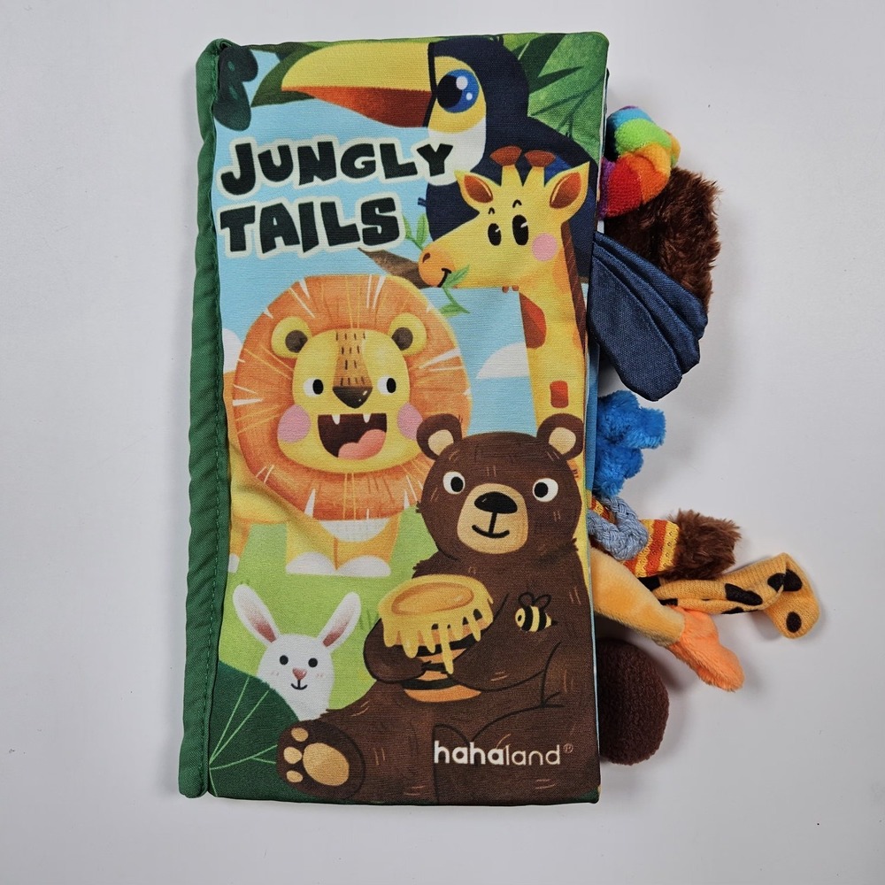 Baby Cloth Book Safari Theme Jungly Tails Crinkle Sensory Squeek Toy Hahaland